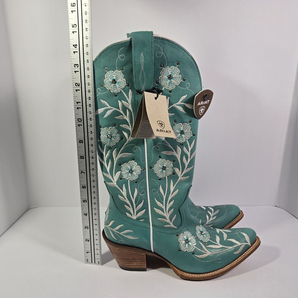 Ariat Romance Floral Embroidered Turquoise Tall Western Boots Womens 9 B Med - Picture 9 of 9